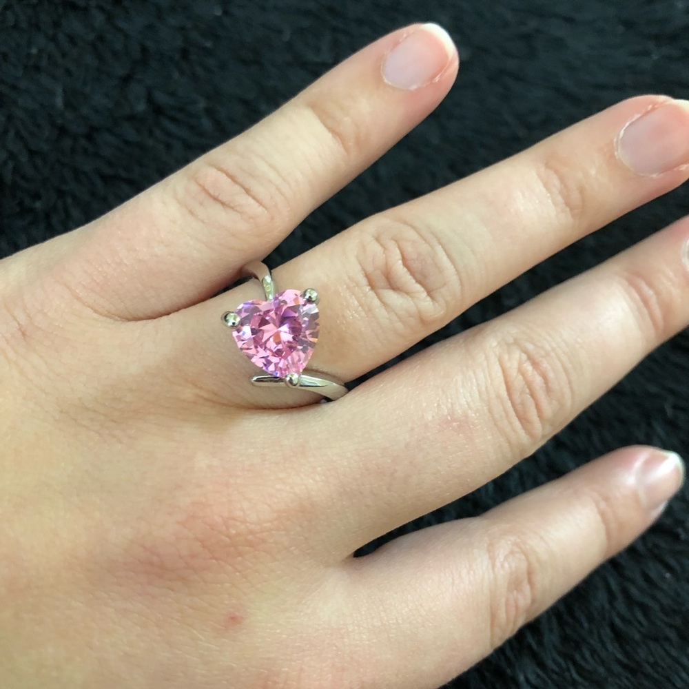 Pink and silver heart ring